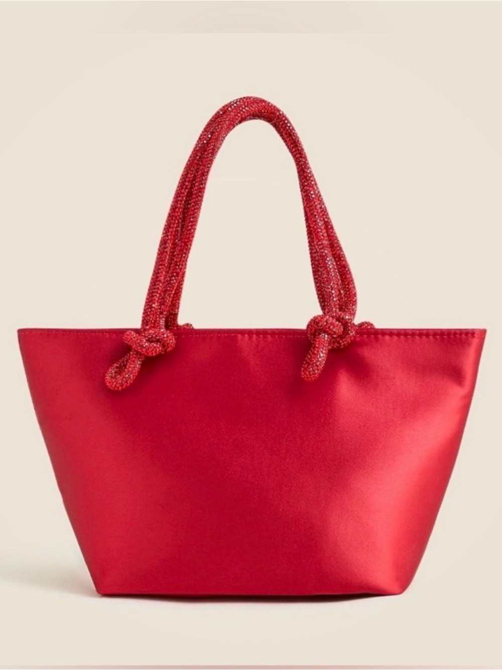 Red Satin Tote Bag with Knotted Rope Handles